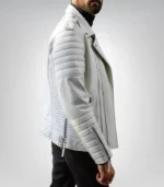 Men’s white quilted leather jacket – slim motorcycle style gift for him