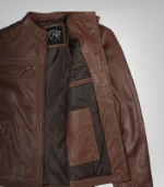 Classic brown biker leather jacket for men – quilted shoulder detailing