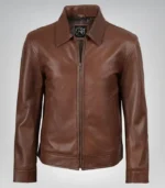 Men's casual Harrington jacket in genuine cognac leather