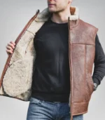 Men’s Sheepskin Aviator Gilet– Genuine Leather Bodywarmer for Winter - Image 3