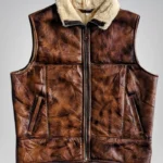 Men’s brown sheepskin leather gilet – real shearling fur vest jacket