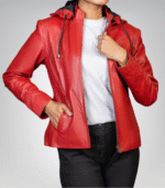 Women’s genuine red leather jacket – detachable hood, Jenny versatile style