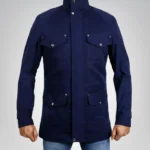 Men’s blue cotton long coat – classic casual outerwear jacket