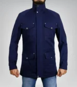 Men’s blue cotton long coat – classic casual outerwear jacket