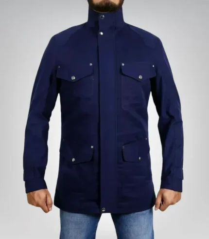 Men’s blue cotton long coat – classic casual outerwear jacket