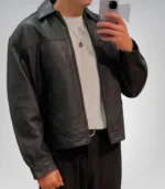 Men’s Black Genuine Leather Jacket – Minimalist Slim Biker Style
