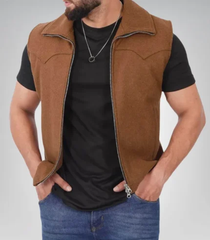 Men’s vintage suede leather vest – Whelmin brown genuine leather