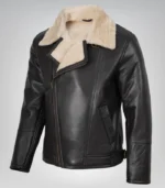 Men’s Dark Brown Biker Shearling Leather Jacket – Asymmetrical Winter Style - Image 5