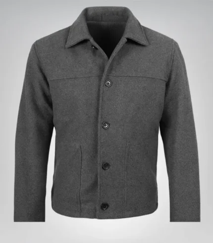 Classic men’s gray wool-blend jacket with button closure and smart fit