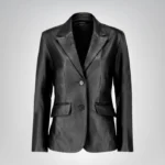 Elegant women’s black leather blazer – genuine lambskin with fitted design