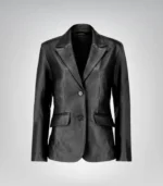 Elegant women’s black leather blazer – genuine lambskin with fitted design