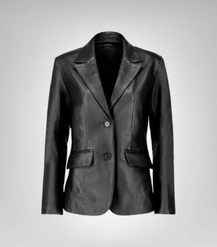 Elegant women’s black leather blazer – genuine lambskin with fitted design