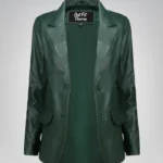 Women’s classic green lambskin leather blazer jacket – elegant everyday look