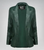 Women’s classic green lambskin leather blazer jacket – elegant everyday look
