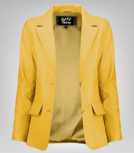 Women’s elegant yellow lambskin blazer – timeless and premium leather design