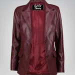 Women’s Classic Burgundy Lambskin Leather Blazer Jacket – Elegant Everyday Style
