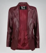 Women’s Classic Burgundy Lambskin Leather Blazer Jacket – Elegant Everyday Style