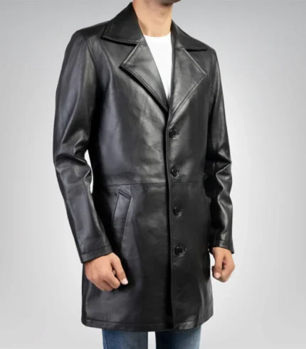 Men’s black trench coat – classic real leather overcoat for timeless style