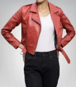 Women’s Red Cropped Leather Jacket – Chic & Modern Short Style - Image 2