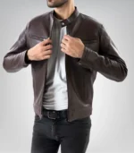 Men’s Brown Pure Sheep Leather Zipper Jacket – Classic & Modern Style - Image 3