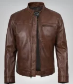 Men's Cognac Biker Leather Jacket Genuine Real Leather Motorcycle Style - Image 6