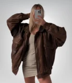 Distressed brown bomber jacket – 1970s retro leather outerwear