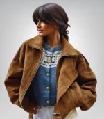 Vintage brown suede bomber jacket – handmade oversized leather jacket