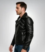 Black moto racer leather jacket – men’s slim fit biker style