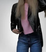 Genuine Sheepskin Leather Biker Jacket for Women – Classic Black Design - Image 3