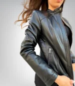 Classic black leather jacket for women – stylish soft leather coat