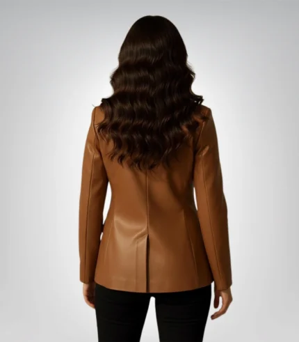 Classic brown leather blazer – women’s fitted handmade jacket style