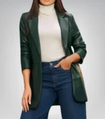 Modern faux leather blazer for women – hip-length fashion jacket
