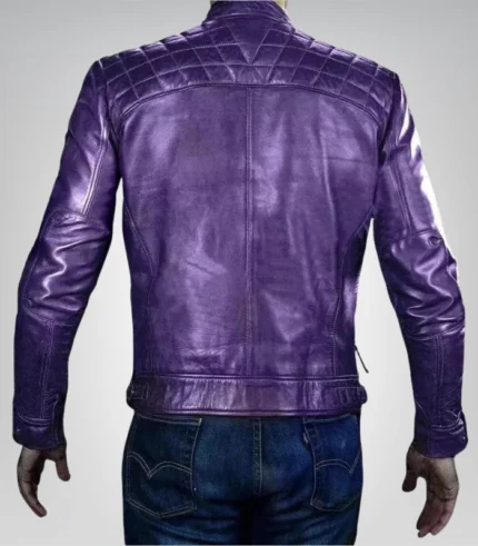 Slim fit purple leather jacket – diamond pattern moto style