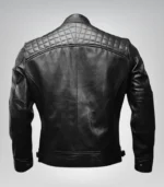 Men’s Diamond Quilted Black Leather Biker Jacket Slim Fit Retro Style
