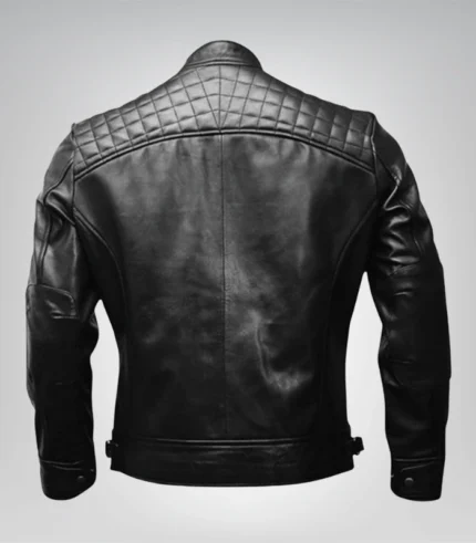 Men’s Diamond Quilted Black Leather Biker Jacket Slim Fit Retro Style