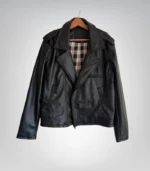 Handmade women’s black leather moto jacket – slim fit design