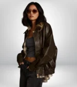 Oversized distressed leather jacket – 1990s vintage brown boxy style