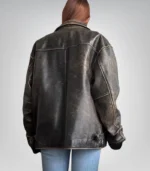 Premium oversized leather jacket – women’s distressed brown sheepskin biker