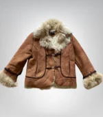 Vintage Afghan suede coat for women – sheepskin shearling brown fur outerwear