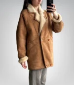 Handmade 1970s leather coat for women – sheepskin shearling outerwear