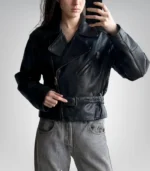 Premium black leather biker jacket – women’s handmade sheepskin outerwear