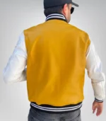 Yellow leather letterman jacket for men – durable casual sports outerwear