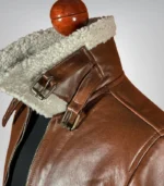 Classic men’s brown leather flight jacket – winter shearling collar bomber coat