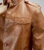 Men’s slim-fit brown leather shirt jacket – biker outerwear