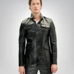 Men’s black lambskin leather shirt jacket – slim-fit biker style