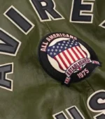 Men’s olive green leather aviator jacket – classic Avirex bomber design