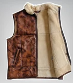 Handmade brown sheepskin vest – warm shearling fur gilet for men