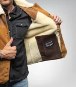 Men’s Western Shearling Vest in Tobacco Brown – Suede Leather Gilet - Image 4