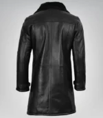 Men’s Black 3/4 Length Genuine Leather Coat with Faux Shearling Lining - Image 4