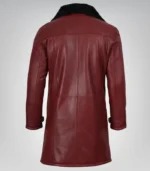 Men’s Maroon 3/4 Length Leather Coat with Black Faux Shearling Lining - Image 2